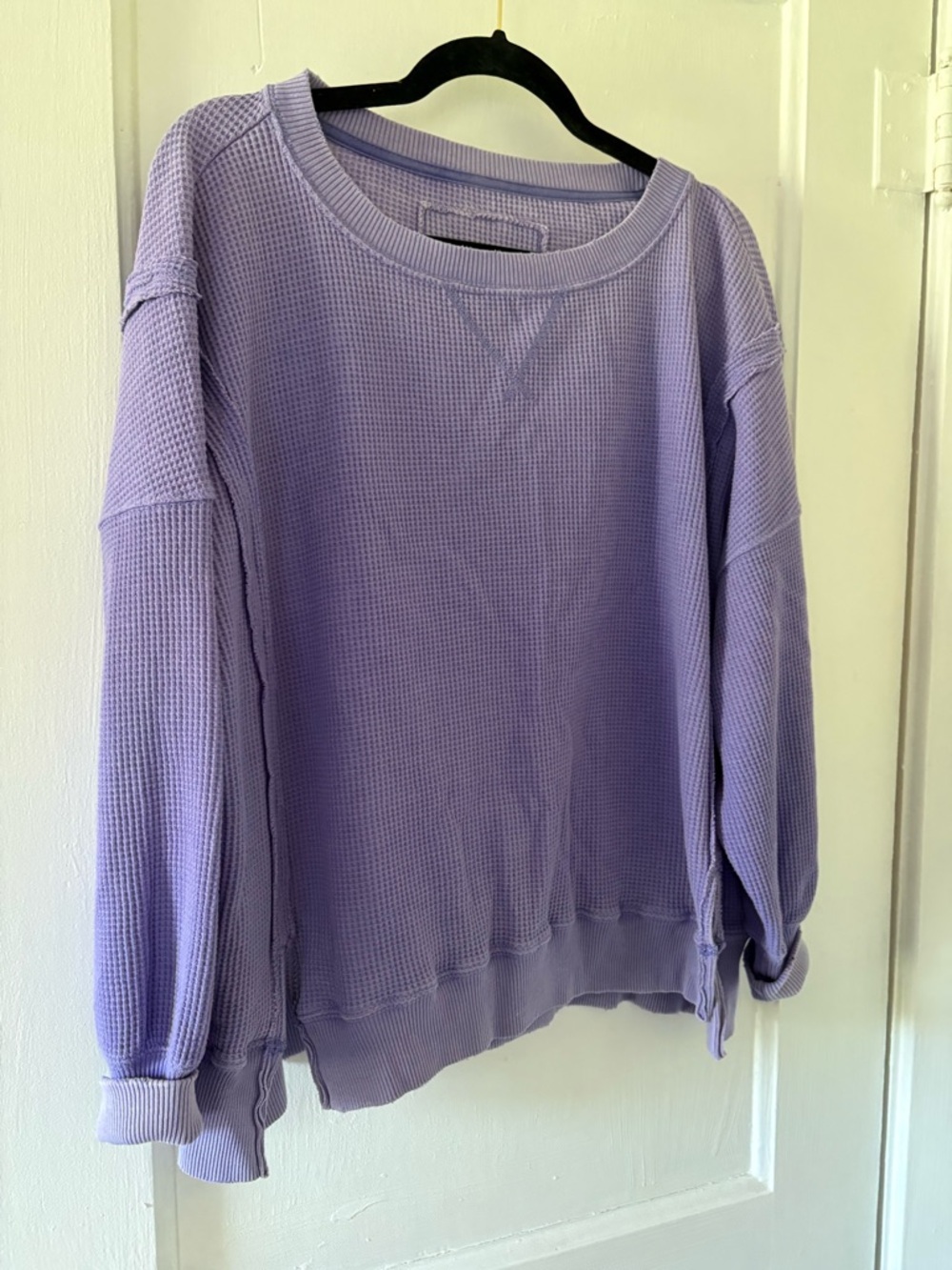 aerie Lavender Waffle-Knit Crew Sweatshirt